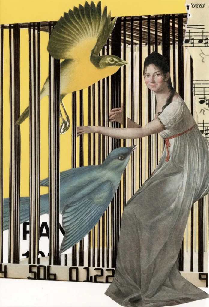 collage of harp lady